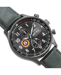 Мужские часы Hawker Hurricane Chronograph, темно-зеленый ремешок из натуральной кожи, 42 мм AVI-8