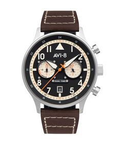 Мужские часы Hawker Hurricane Carey Dual Time Manston коричневые с ремешком из натуральной кожи, 43 мм AVI-8