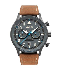 Мужские часы Hawker Hurricane Carey Dual Time Orissa, бежевые часы из натуральной кожи с ремешком, 43 мм AVI-8