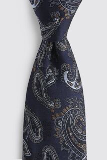 Темно-синий шелковый галстук с узором пейсли MOSS, синий