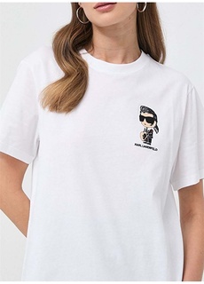 Однотонная белая женская футболка с круглым вырезом Karl Lagerfeld