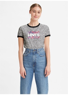 Серая женская футболка с круглым вырезом и принтом Levis