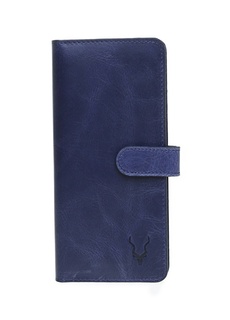 Темно-синий мужской кожаный кошелек с застежкой-молнией на 2 пуговицы Carrera