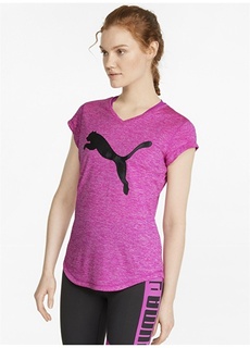 Однотонная розовая женская футболка с круглым вырезом Puma