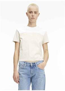 Однотонная бежевая женская футболка с круглым вырезом Calvin Klein Jeans
