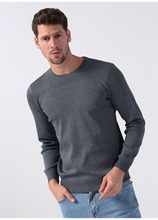 Классический однотонный мужской свитер антрацитового цвета с круглым вырезом Fabrika ФАБРИКА