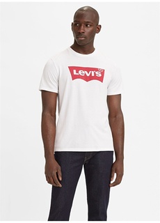 Белая мужская футболка с круглым вырезом со стандартным принтом Levis