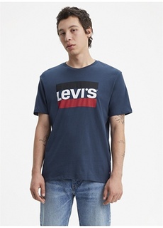 Синяя мужская футболка с круглым вырезом с принтом Levis