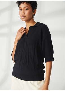 Простая черная женская футболка с воротником поло Armani Exchange