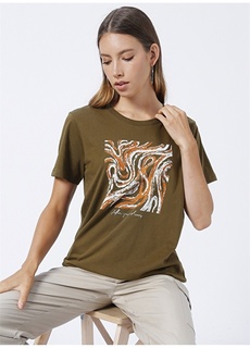Женская футболка цвета хаки с круглым вырезом и принтом Fabrika Comfort