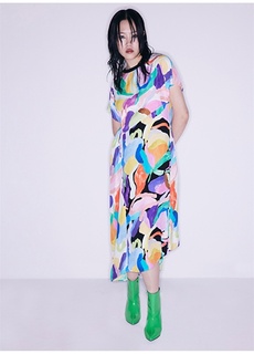 Разноцветное женское платье миди с круглым вырезом Twist