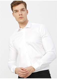 Однотонная белая мужская рубашка приталенного кроя с классическим воротником Beymen Business