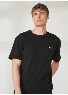Однотонная черная мужская футболка с круглым вырезом Tommy Jeans
