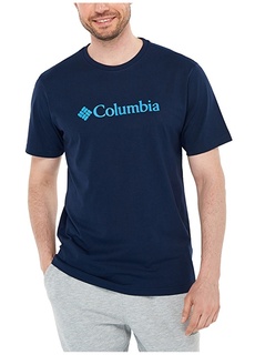 Темно-синяя мужская футболка с круглым вырезом и принтом Columbia