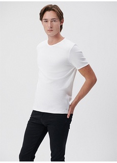 Узкая однотонная белая мужская футболка с круглым вырезом Mavi