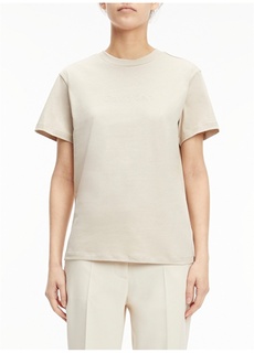 Однотонная бежевая женская футболка с круглым вырезом Calvin Klein