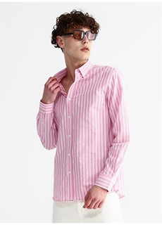 Розовая мужская рубашка в полоску со стандартным рубашечным воротником Limon
