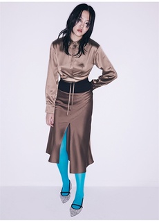 Коричневая женская юбка-миди с эластичной резинкой на талии Twist