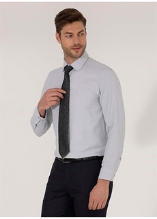 Однотонная серая мужская рубашка Slim Fit с классическим воротником Pierre Cardin