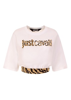 Черная женская футболка с круглым вырезом с принтом Just Cavalli