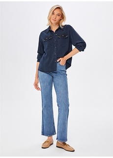 Женская джинсовая рубашка цвета индиго с высоким воротником Faik Sönmez