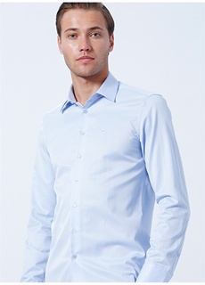 Классическая однотонная голубая мужская рубашка с воротником Pierre Cardin