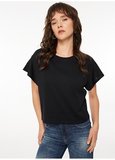 Черная женская футболка с коротким рукавом и круглым вырезом Sisley