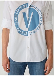 Белая мужская рубашка с рубашечным воротником Slim Fit Versace Jeans Couture