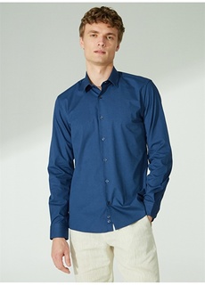 Классическая приталенная рубашка с рубашочным воротником, однотонная темно-синяя мужская рубашка People By Fabrika