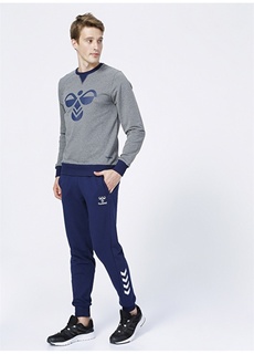 Синие мужские спортивные штаны с круглым вырезом и длинными рукавами с принтом Hummel