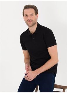 Однотонная мужская футболка-поло черного цвета Pierre Cardin