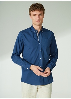 Обычная темно-синяя мужская рубашка с воротником на пуговицах People By Fabrika