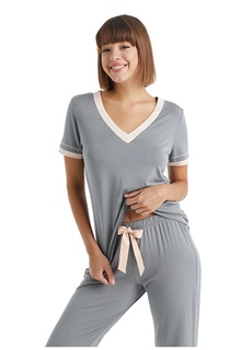 Однотонный серый женский пижамный комплект с V-образным вырезом Blackspade