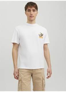 Белая мужская футболка с круглым вырезом с принтом Jack &amp; Jones