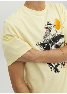 Желтая мужская футболка с круглым вырезом с принтом Jack &amp; Jones
