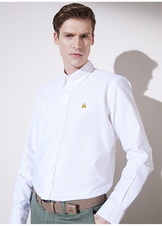 Белая мужская рубашка комфортного кроя Brooks Brothers