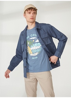 Темно-синяя мужская приталенная летняя куртка с длинными карманами AT.P.CO