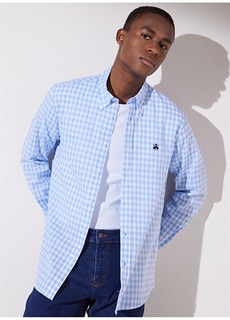 Синяя мужская рубашка с воротником на пуговицах Comfort Fit Brooks Brothers