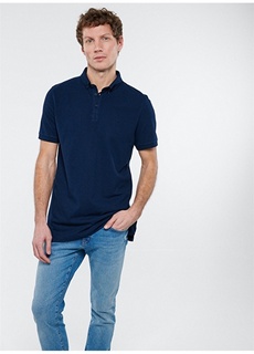 Однотонная темно-синяя мужская футболка с воротником поло Mavi