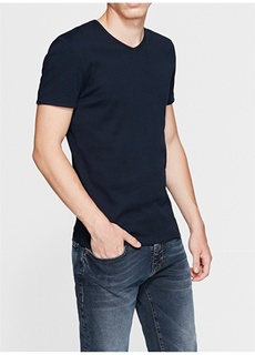 Короткая темно-синяя мужская футболка с V-образным вырезом Mavi