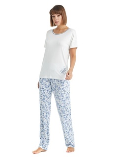 Однотонный белый женский пижамный комплект с круглым воротником Blackspade
