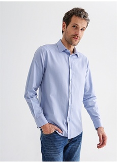 Синяя мужская рубашка в полоску с воротником Fabrika Comfort