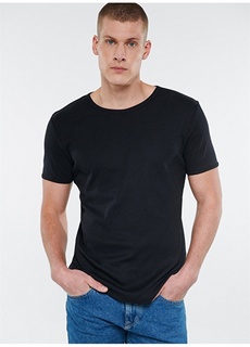Узкая однотонная черная мужская футболка с круглым вырезом Mavi