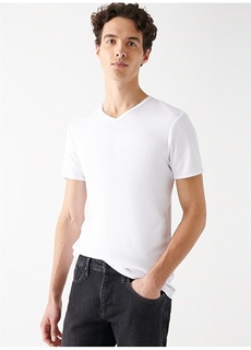 Обтягивающая белая мужская футболка с V-образным вырезом Mavi