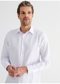 Белая мужская рубашка в полоску с воротником Fabrika Comfort