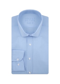 Однотонная синяя мужская рубашка с классическим воротником Süvari