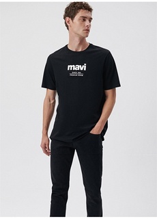 Черная мужская футболка с круглым вырезом с принтом Mavi