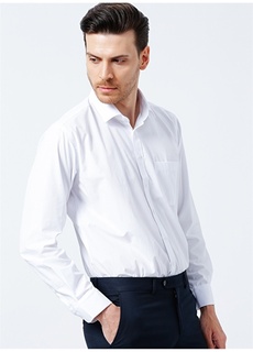 Однотонная белая мужская рубашка с классическим воротником Süvari