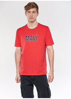 Светло-красная мужская футболка с круглым вырезом и коротким рукавом с принтом Mavi