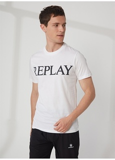 Однотонная белая мужская футболка с круглым вырезом Replay